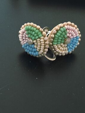 Vintage 1950's Handmade Multicolor Seed Beaded  Screw Back Ea- Pink, Green, Blue